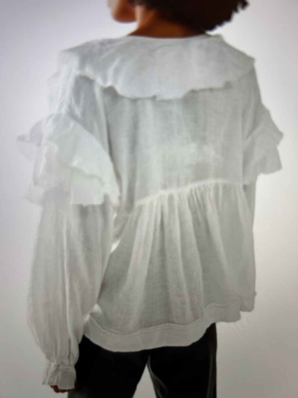 Free People Ruffle Linen Blouse in Ivory. - Picture 3 of 11